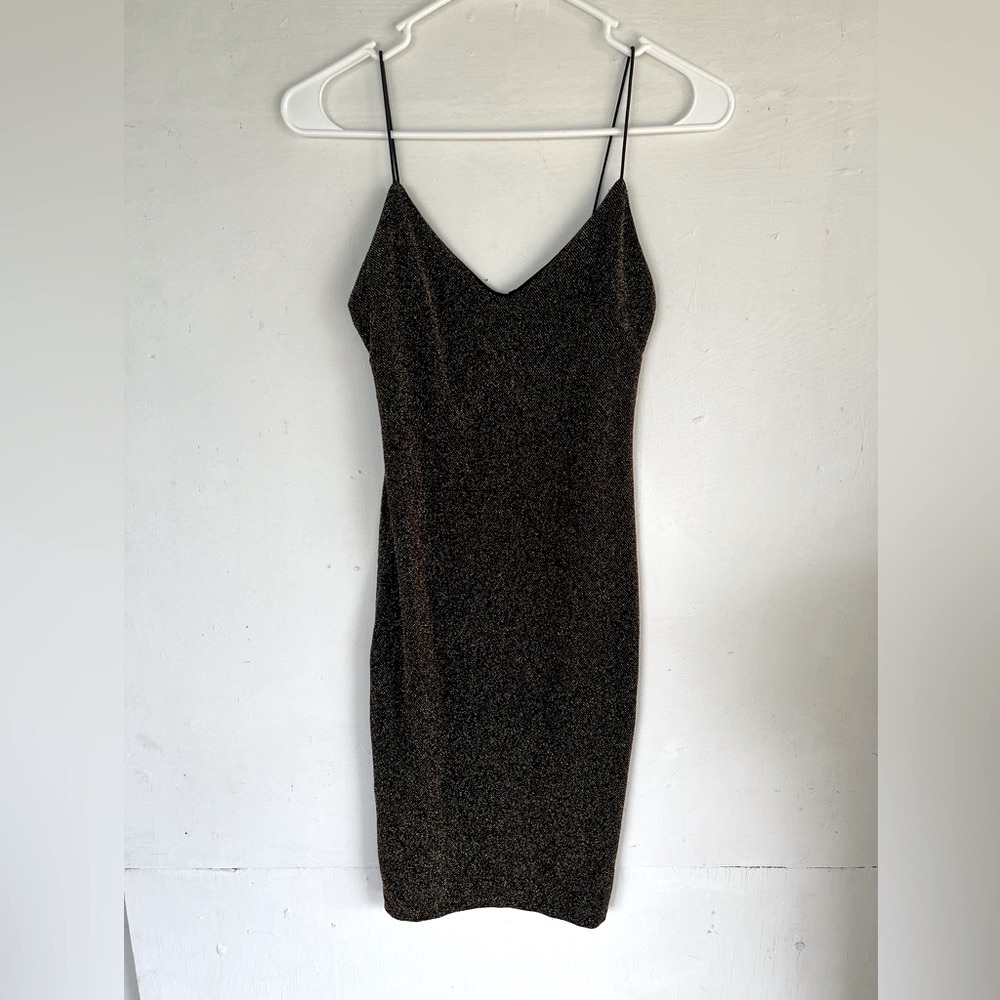 Mind Code Black and Gold Sparkly Bodycon Cocktail Mini Dress S